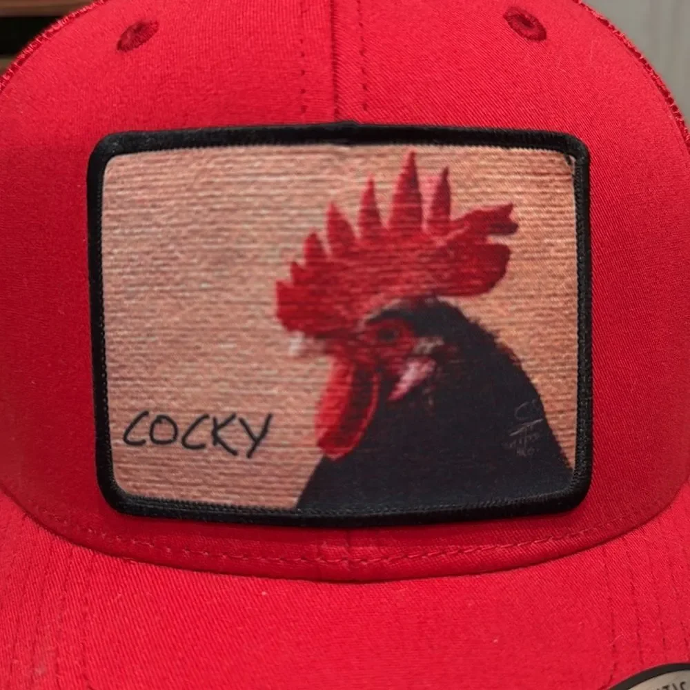 NWT Cocky Rooster Snapback Mesh Trucker Cap Hat Red